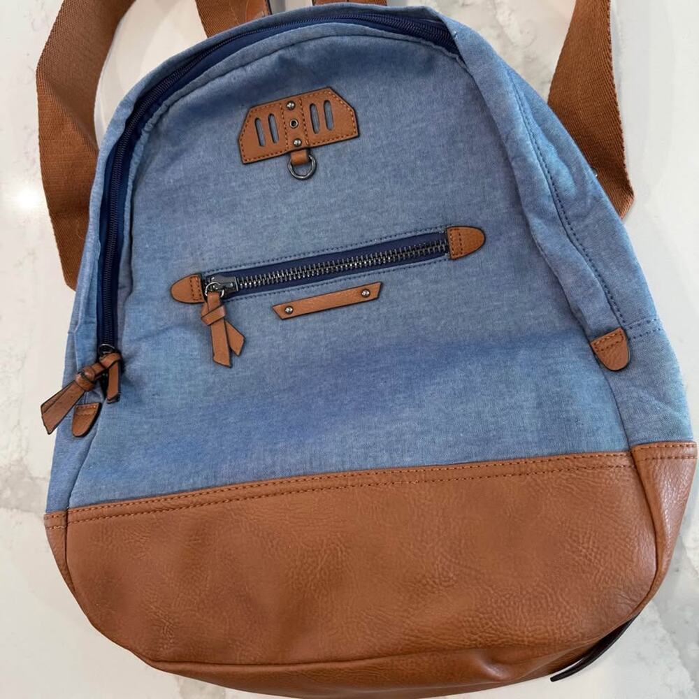 Aldo Denim Chambray Unisex Backpack Adjustable Straps Laptop Pocket School - Picture 3 of 10